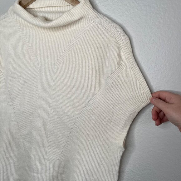 Vince Ribbed Ivory Wool Cashmere Blend Sleeveless Mock Neck Sweater Large - Picture 3 of 11